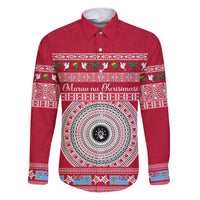 Personalised Fiji Marau Na Kerisimasi Family Matching Puletasi Dress and Hawaiian Shirt Merry Christmas Tapa Pattern Red Style LT9 Dad's Shirt - Long Sleeve Red - Polynesian Pride