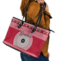 Personalised Fiji Marau Na Kerisimasi Leather Tote Bag Merry Christmas Tapa Pattern Red Style LT9 - Polynesian Pride