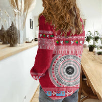 Personalised Fiji Marau Na Kerisimasi Women Casual Shirt Merry Christmas Tapa Pattern Red Style LT9 - Polynesian Pride