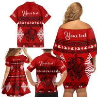 Personalised Tonga Kilisimasi Fiefia Family Matching Off Shoulder Short Dress and Hawaiian Shirt Merry Christmas with Turtle Ngatu Pattern LT9 - Polynesian Pride