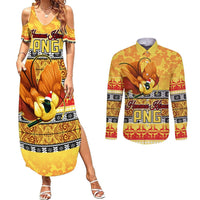 PNG Hamamas Krismas Couples Matching Summer Maxi Dress and Long Sleeve Button Shirt Papua New Guinea Bird Of Paradise Merry Christmas Gold Style LT9 Gold - Polynesian Pride