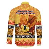 PNG Hamamas Krismas Family Matching Short Sleeve Bodycon Dress and Hawaiian Shirt Papua New Guinea Bird Of Paradise Merry Christmas Gold Style LT9 - Polynesian Pride