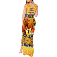 PNG Hamamas Krismas Tank Maxi Dress Papua New Guinea Bird Of Paradise Merry Christmas Gold Style LT9 - Polynesian Pride