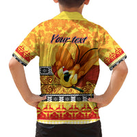 Personalised PNG Hamamas Krismas Family Matching Long Sleeve Bodycon Dress and Hawaiian Shirt Papua New Guinea Bird Of Paradise Merry Christmas Gold Style LT9 - Polynesian Pride