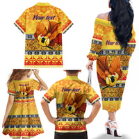 Personalised PNG Hamamas Krismas Family Matching Off Shoulder Long Sleeve Dress and Hawaiian Shirt Papua New Guinea Bird Of Paradise Merry Christmas Gold Style LT9 - Polynesian Pride