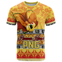 Personalised PNG Hamamas Krismas T Shirt Papua New Guinea Bird Of Paradise Merry Christmas Gold Style LT9 Gold - Polynesian Pride