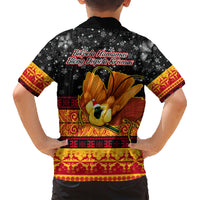 PNG Hamamas Krismas Family Matching Short Sleeve Bodycon Dress and Hawaiian Shirt Papua New Guinea Bird Of Paradise Merry Christmas Black Style LT9 - Polynesian Pride