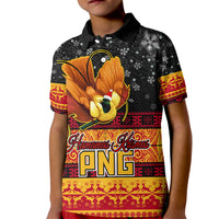 PNG Hamamas Krismas Kid Polo Shirt Papua New Guinea Bird Of Paradise Merry Christmas Black Style LT9 Kid Black - Polynesian Pride