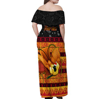 Personalised PNG Hamamas Krismas Family Matching Off Shoulder Maxi Dress and Hawaiian Shirt Papua New Guinea Bird Of Paradise Merry Christmas Black Style LT9 - Polynesian Pride