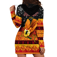 Personalised PNG Hamamas Krismas Hoodie Dress Papua New Guinea Bird Of Paradise Merry Christmas Black Style LT9 - Polynesian Pride