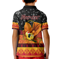 Personalised PNG Hamamas Krismas Kid Polo Shirt Papua New Guinea Bird Of Paradise Merry Christmas Black Style LT9 - Polynesian Pride