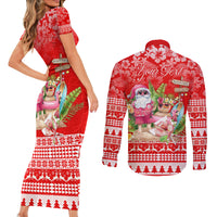 Personalised Hawaii Mele Kalikimaka Couples Matching Short Sleeve Bodycon Dress and Long Sleeve Button Shirt Santa Beach Merry Christmas LT9 - Polynesian Pride