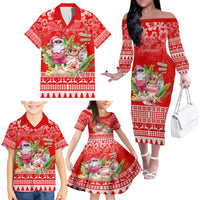 Personalised Hawaii Mele Kalikimaka Family Matching Off Shoulder Long Sleeve Dress and Hawaiian Shirt Santa Beach Merry Christmas LT9 - Polynesian Pride