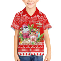 Personalised Hawaii Mele Kalikimaka Family Matching Off Shoulder Long Sleeve Dress and Hawaiian Shirt Santa Beach Merry Christmas LT9 Son's Shirt Red - Polynesian Pride