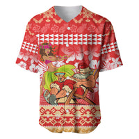 Hawaii Mele Kalikimaka Baseball Jersey Santa Claus and Hula Dancing Merry Christmas LT9 Red - Polynesian Pride