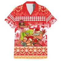 Hawaii Mele Kalikimaka Family Matching Tank Maxi Dress and Hawaiian Shirt Santa Claus and Hula Dancing Merry Christmas LT9 Dad's Shirt - Short Sleeve Red - Polynesian Pride