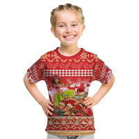 Hawaii Mele Kalikimaka Kid T Shirt Santa Claus and Hula Dancing Merry Christmas LT9 Red - Polynesian Pride