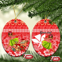 Personalised Hawaii Mele Kalikimaka Ceramic Ornament Santa Claus and Hula Dancing Merry Christmas LT9 Oval Red - Polynesian Pride