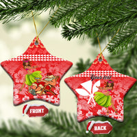 Personalised Hawaii Mele Kalikimaka Ceramic Ornament Santa Claus and Hula Dancing Merry Christmas LT9 Star Red - Polynesian Pride