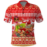 Personalised Hawaii Mele Kalikimaka Polo Shirt Santa Claus and Hula Dancing Merry Christmas LT9 Red - Polynesian Pride