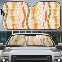 Hawaiian Ohia Lehua Lei Auto Sun Shade Plaid Palaka Ahiehie Pattern - Polynesian Pride