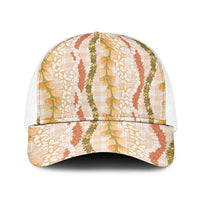 Hawaiian Ohia Lehua Lei Baseball Net Cap Plaid Palaka Ahiehie Pattern LT9 One Size White Beige - Polynesian Pride