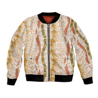Hawaiian Ohia Lehua Lei Bomber Jacket Plaid Palaka Ahiehie Pattern LT9 Unisex Beige - Polynesian Pride