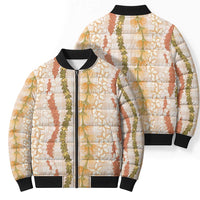 Hawaiian Ohia Lehua Lei Bomber Puffer Jacket Plaid Palaka Ahiehie Pattern LT9 - Polynesian Pride