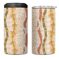Hawaiian Ohia Lehua Lei 4 in 1 Can Cooler Tumbler Plaid Palaka Ahiehie Pattern - Polynesian Pride