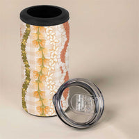 Hawaiian Ohia Lehua Lei 4 in 1 Can Cooler Tumbler Plaid Palaka Ahiehie Pattern - Polynesian Pride