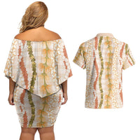 Hawaiian Ohia Lehua Lei Couples Matching Off Shoulder Short Dress and Hawaiian Shirt Plaid Palaka Ahiehie Pattern - Polynesian Pride