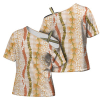 Hawaiian Ohia Lehua Lei Cross Shoulder Shirt Plaid Palaka Ahiehie Pattern LT9 - Polynesian Pride