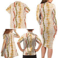 Hawaiian Ohia Lehua Lei Family Matching Long Sleeve Bodycon Dress and Hawaiian Shirt Plaid Palaka Ahiehie Pattern - Polynesian Pride