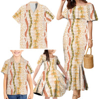 Hawaiian Ohia Lehua Lei Family Matching Mermaid Dress and Hawaiian Shirt Plaid Palaka Ahiehie Pattern - Polynesian Pride