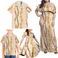 Hawaiian Ohia Lehua Lei Family Matching Off Shoulder Maxi Dress and Hawaiian Shirt Plaid Palaka Ahiehie Pattern - Polynesian Pride