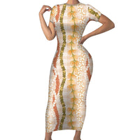 Hawaiian Ohia Lehua Lei Family Matching Short Sleeve Bodycon Dress and Hawaiian Shirt Plaid Palaka Ahiehie Pattern - Polynesian Pride