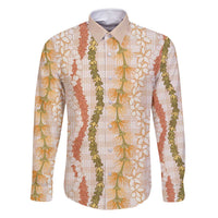 Hawaiian Ohia Lehua Lei Family Matching Tank Maxi Dress and Hawaiian Shirt Plaid Palaka Ahiehie Pattern LT9 Dad's Shirt - Long Sleeve Beige - Polynesian Pride