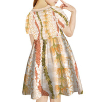 Hawaiian Ohia Lehua Lei Kid Short Sleeve Dress Plaid Palaka Ahiehie Pattern LT9 - Polynesian Pride