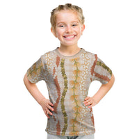 Hawaiian Ohia Lehua Lei Kid T Shirt Plaid Palaka Ahiehie Pattern LT9 Beige - Polynesian Pride