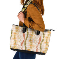 Hawaiian Ohia Lehua Lei Leather Tote Bag Plaid Palaka Ahiehie Pattern LT9 Beige - Polynesian Pride