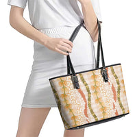 Hawaiian Ohia Lehua Lei Leather Tote Bag Plaid Palaka Ahiehie Pattern LT9 - Polynesian Pride