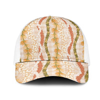 Hawaiian Ohia Lehua Lei Mesh Trucker Cap Plaid Palaka Ahiehie Pattern LT9 One Size White Beige - Polynesian Pride
