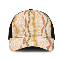Hawaiian Ohia Lehua Lei Mesh Trucker Cap Plaid Palaka Ahiehie Pattern LT9 One Size Black Beige - Polynesian Pride