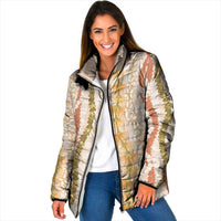 Hawaiian Ohia Lehua Lei Padded Jacket Plaid Palaka Ahiehie Pattern LT9 Women Beige - Polynesian Pride