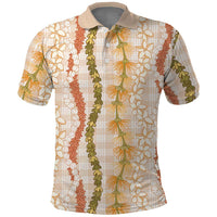 Hawaiian Ohia Lehua Lei Polo Shirt Plaid Palaka Ahiehie Pattern LT9 Beige - Polynesian Pride