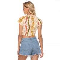 Hawaiian Ohia Lehua Lei Raglan Cropped T Shirt Plaid Palaka Ahiehie Pattern LT9 - Polynesian Pride