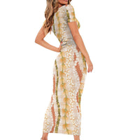 Hawaiian Ohia Lehua Lei Short Sleeve Bodycon Dress Plaid Palaka Ahiehie Pattern LT9 - Polynesian Pride