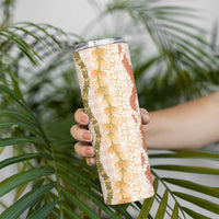 Hawaiian Ohia Lehua Lei Skinny Tumbler Plaid Palaka Ahiehie Pattern - Polynesian Pride