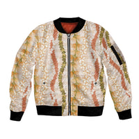 Hawaiian Ohia Lehua Lei Sleeve Zip Bomber Jacket Plaid Palaka Ahiehie Pattern LT9 Unisex Beige - Polynesian Pride