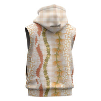 Hawaiian Ohia Lehua Lei Sleeveless Hoodie Plaid Palaka Ahiehie Pattern LT9 - Polynesian Pride
